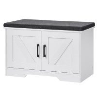 Homsho 2-Tier Storage Bench,Shoe Bench With Padded Seat Cushion, Entryway Bench With 2 Barn Doors,Adjustable Shelf, 27.6