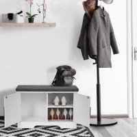 Homsho 2-Tier Storage Bench,Shoe Bench With Padded Seat Cushion, Entryway Bench With 2 Barn Doors,Adjustable Shelf, 27.6