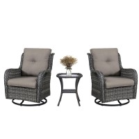 Belord 3 Pcs Patio Furniture Set Mixed Grey Wicker Swivel Rocking Chair Set With Side Table