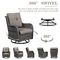 Belord 3 Pcs Patio Furniture Set Mixed Grey Wicker Swivel Rocking Chair Set With Side Table