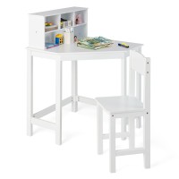 Costzon Kids Desk And Chair Set, White Corner Desk With Hutch For Small Space, Bedroom, Children School Study Table, Student Computer Workstation, Space Saving Writing Desk For Kids