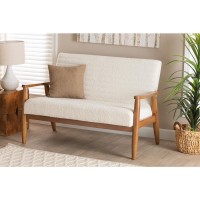 Baxton Studio Stratton MidCentury Modern Cream Boucle Fabric Loveseat