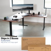 Vivo Electric Height Adjustable 71 X 71 Inch Curved Corner Stand Up Desk, Dark Walnut Table Top, Black Frame, Memory Controller, L-Shaped Workstation, E3C Series, Desk-Kit-E3Cbd