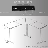 Vivo Electric Height Adjustable 71 X 71 Inch Curved Corner Stand Up Desk, Dark Walnut Table Top, Black Frame, Memory Controller, L-Shaped Workstation, E3C Series, Desk-Kit-E3Cbd