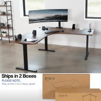 Vivo Electric Height Adjustable 71 X 71 Inch Curved Corner Stand Up Desk, Rustic Vintage Brown Table Top, Black Frame, Memory Controller, L-Shaped Workstation, E3C Series, Desk-Kit-E3Cbn