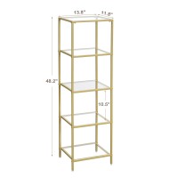 Homhedy 5Tier Bookshelf Metal Bookcase Tempered Glass Shelves Storage Rack Shelf For Home Office Living Room Bedroom Bath