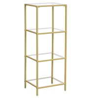 Homhedy 4Tier Bookshelf Metal Bookcase Tempered Glass Shelves Storage Rack Shelf For Home Office Living Room Bedroom Bath