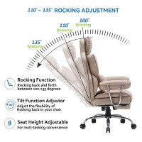 Efomao Desk Office Chair 400Lbs Big And Tall Office Chair Pu Leather Computer Chair Executive Office Chair With Leg Rest And