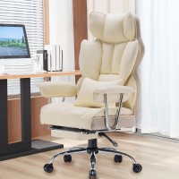 Efomao Desk Office Chair,Big High Back Chair,Pu Leather Office Chair, Computer Chair,Managerial Executive Office Chair, Swivel Chair With Leg Rest And Lumbar Support,Beige Office Chair