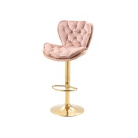 360 Modern Swivel Pub Height Barstool, High Dining Chair With Velvet Seat, Backrest, Armless Hydraulic Counter Stool, Gold Base Island Stool (Pink)