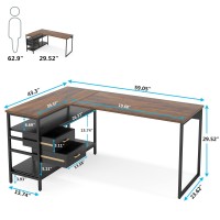 Little Tree 59 Inches L-Shaped Computer Desk With 2 Drawers, Simple Corner Desk With Open Storage Shelves For Home Office