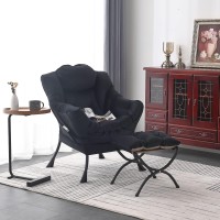 Welnow Lazy Chair With Ottoman Modern Lounge Accent Chair With Armrests And A Side Pocket Leisure Upholstered Sofa Chair Set