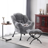 Welnow Lazy Chair With Ottoman Modern Lounge Accent Chair With Armrests And A Side Pocket Leisure Sofa Chair Set Reading Chai