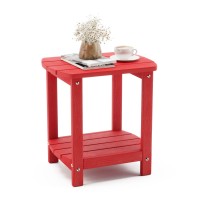 Lue Bona Adirondack Outdoor Side Table, Bright Red Hdps Outdoor Patio End Table Weather Resistant, Pool Composite Plastic Morden Side Table For Patio, Pool, Porch, Garden, Lawn