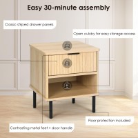 Tusy 2Pcs Natural Oak Nightstand With Storage And Drawer, 2-Tier Bedside Table For Bedroom, Easy Assembly Fluted Night Stand