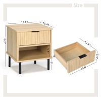 Tusy 2Pcs Natural Oak Nightstand With Storage And Drawer, 2-Tier Bedside Table For Bedroom, Easy Assembly Fluted Night Stand