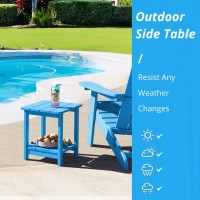 Lue Bona Adirondack Outdoor Side Table 2Tier Blue Hdps Patio End Table Weather Resistant Morden Side Table For Patio Pool P