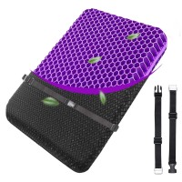 Airllantry Purple Gel Seat Cushion With Upgraded Adjustable Buckle - Gel Seat Cushion For Long Sitting, Back Pain, Sciatica, Tailbone Pain Relief - Ideal For Office, Wheelchair, Car, And Long Trips