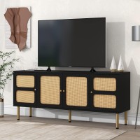 Merax Boho Tv Stand With Rattan Door Woven Media Console Table For Television Up To 70 Country Style Design Side Board With