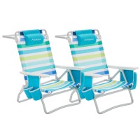 Aohanoi Beach Chair, Beach Chairs For Adults 2 Pack, Outdoor Folding Beach Chairs For Adults, Supports Up To 350Lbs With 5 Positions, Towel Bar, Cooler Pouch, Storage Pouch (2Pcs)