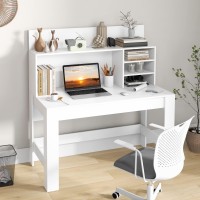 Tangkula White Desk With Hutch, Home Office Desk With Bookshelf, Writing Study Desk With Anti-Toppling Device & Cable Hole, Modern Computer Workstation Pc Laptop Desk For Small Space, Bedroom