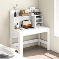 Tangkula White Desk With Hutch, Home Office Desk With Bookshelf, Writing Study Desk With Anti-Toppling Device & Cable Hole, Modern Computer Workstation Pc Laptop Desk For Small Space, Bedroom