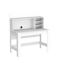 Tangkula White Desk With Hutch, Home Office Desk With Bookshelf, Writing Study Desk With Anti-Toppling Device & Cable Hole, Modern Computer Workstation Pc Laptop Desk For Small Space, Bedroom