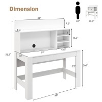 Tangkula White Desk With Hutch, Home Office Desk With Bookshelf, Writing Study Desk With Anti-Toppling Device & Cable Hole, Modern Computer Workstation Pc Laptop Desk For Small Space, Bedroom