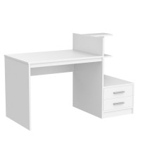 Tangkula White Desk With 2 Storage Drawers & Bookshelf, Home Office Desk With Corner Bookshelf & Printer Stand, Small Writing Study Desk For Small Space, Modern Vanity Table For Bedroom (White)