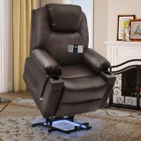 Yitahome Recliner Chair With Phone Holder, Electric Power Lift Recliner Massage Sofa For Living Room, Home Theater Seating With Cup Holders And Led Lighting, Heated Recliner With Pockets, Brown