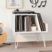 Tohomeor Vinyl Record Player Stand Turntable Stand Lps Album Storage Cabinet Wooden Sofa End Table Media Audio Video Turntables Stand Nightstand For Bedroom Living Room Office (White)