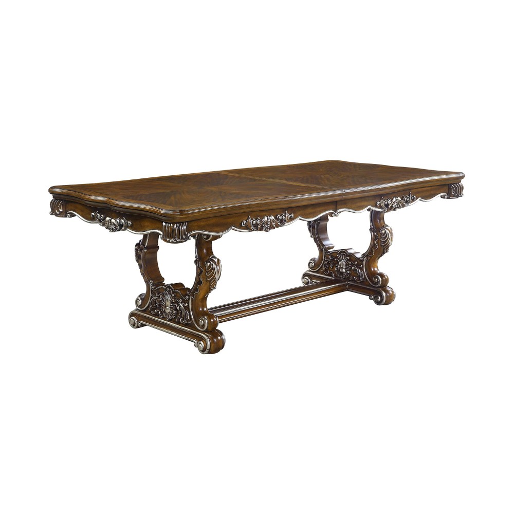 Acme Latisha Wooden Double Pedestal Dining Table In Antique Oak