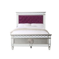 ACME Varian Twin Bed Burgundy Velvet Silver Mirrored Finish