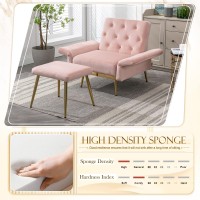 Kinffict Velvet Accent Sofa Chair With Ottoman, Upholstered Comfy Lounge Armchair With Adjustable Armrests And Backrest, Living Room Single Recliner With Tufted Button Back, Pink