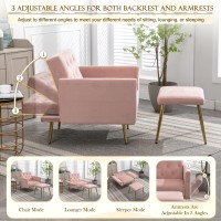 Kinffict Velvet Accent Sofa Chair With Ottoman, Upholstered Comfy Lounge Armchair With Adjustable Armrests And Backrest, Living Room Single Recliner With Tufted Button Back, Pink