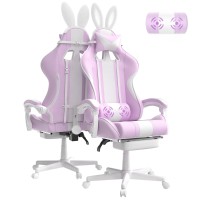 Ferghana Kawaii Light Purple Gaming Chair With Bunny Ears Ergonomic Cute Gamer Chair With Footrest And Massage Racing Reclinin