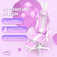 Ferghana Kawaii Light Purple Gaming Chair With Bunny Ears Ergonomic Cute Gamer Chair With Footrest And Massage Racing Reclinin