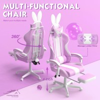 Ferghana Kawaii Light Purple Gaming Chair With Bunny Ears Ergonomic Cute Gamer Chair With Footrest And Massage Racing Reclinin