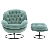 i-POOK Velvet Swivel Accent Chair with Ottoman Set, Modern Lounge Chair with Footrest and Metal Base Comfy Armchair with 360 Degree Swiveling Single Sofa Chair Accent Chairs for Living Room, Teal