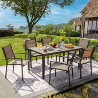 Flamaker Patio Dining Set 7 Piece Metal Frame Outdoor Furniture With 6 Textilene Chairs And Rectangular Table Family Kitchen Conversation Set For Backyard, Lawn, Terrace (Brown)