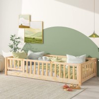 Tatub Twin Floor Bed With Safety Guardrails And Slats, Toddler Floor Bed Frame Twin Size For Girls And Boys, Wood Montessori Floor Bed For Kids, Twin-Nature