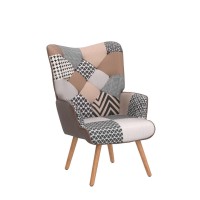 Joysoul Living Room Accent Chair Modern High Back Arm Chair, Grey Plaid Chairs For Bedroom Waiting Room