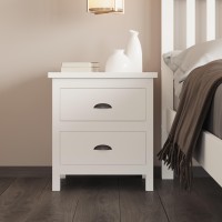 Yes4wood Versatile White 2-Drawers Nightstand, Bedside Table, End Table for Living Room Bedroom, Assembled with Sturdy Solid Wood(D0102H74B9T)