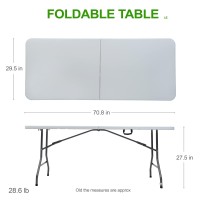 Labba Folding Table Plastic 6Ft, Half Portable Foldable Table For Parties, Backyard Events, White