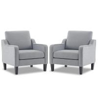 Vingli Modern Accent Chairs Set Of 2 Comfy Grey Armchair For Bedroom Living Room Upholstered Sofa Chair Reading Chair For Small