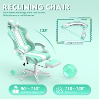 Ferghana Kawaii Light Green Gaming Chair With Bunny Ears Ergonomic Cute Gamer Chair With Footrest And Massage Racing Reclining