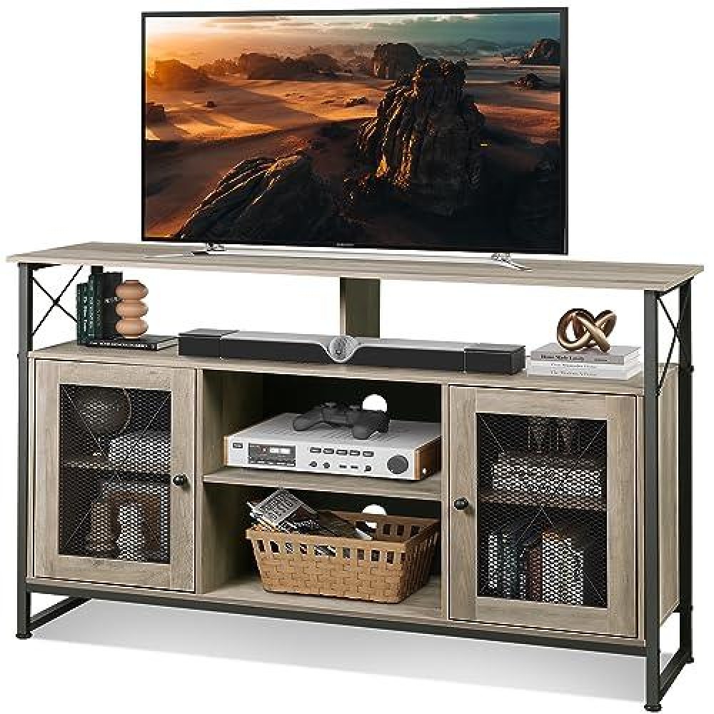 Wlive Tv Stand 55 Inch Tv,Tall Entertainment Center With Storage, Industrial Tv Console For Bedroom Living Room,Greige