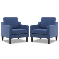 Vingli Modern Accent Chairs Set Of 2 Comfy Blue Armchair For Bedroom Living Room Upholstered Sofa Chair Reading Chair For Small