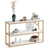 Little Tree Modern Gold White Entryway Hallway Accent Console Table Tv Stand With Faux Marble Veneer