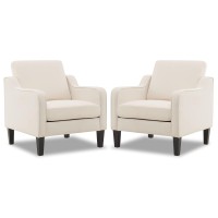 Vingli Modern Accent Chairs Set Of 2 Comfy Beige Armchair For Bedroom Living Room Upholstered Sofa Chair Reading Chair For Small